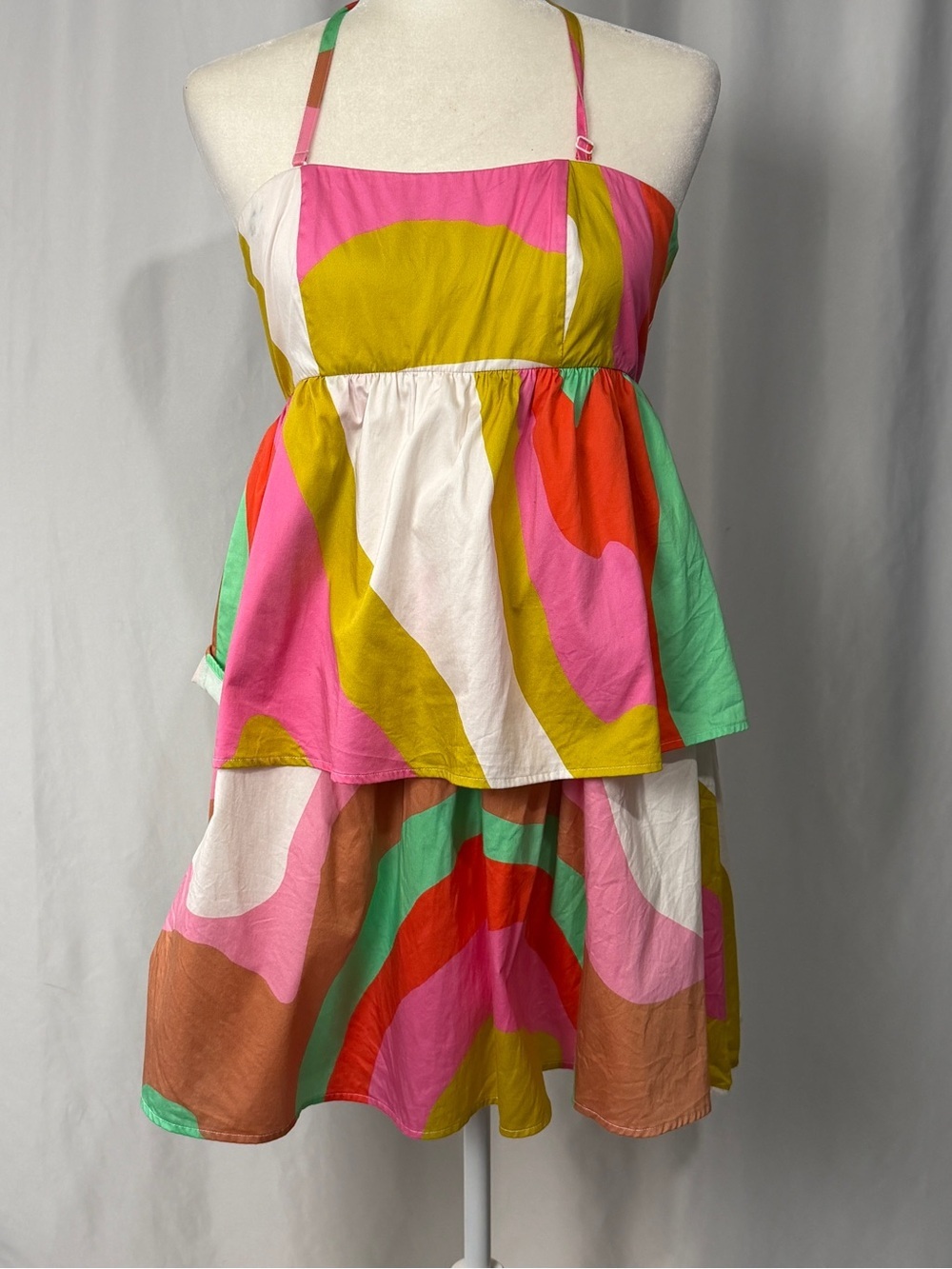 Crosby Abstract Print Convertible Strapless Dress Smocked Back XS Tiered